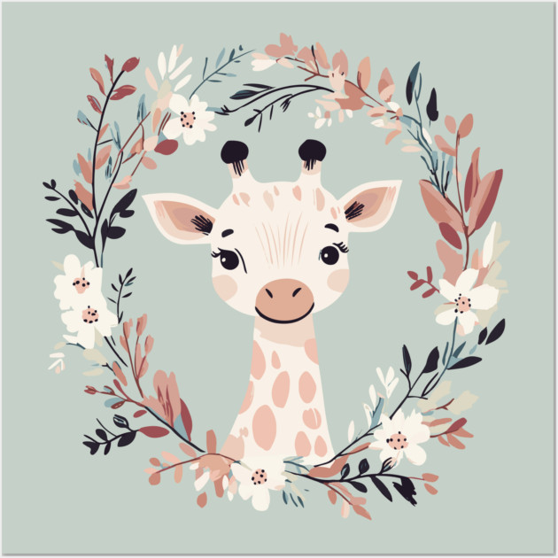 Boho Kawaii Giraffe – Adorable Safari Animal Aesthetic Wall Art by TuncGK