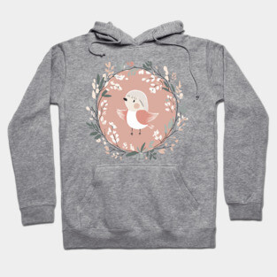 Boho Kawaii Robin – Adorable Bird in a Floral Wreath Hoodie