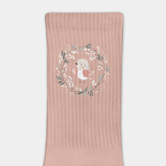 Boho Kawaii Robin – Adorable Bird in a Floral Wreath by TuncGK