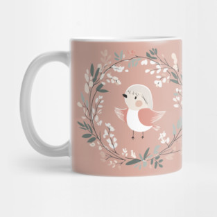 Boho Kawaii Robin – Adorable Bird in a Floral Wreath Mug