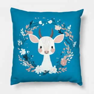 Boho Kawaii Baby Goat – Whimsical Farm Animal Art Pillow