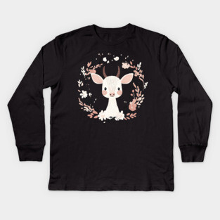 Boho Kawaii Baby Goat – Whimsical Farm Animal Art Kids Long Sleeve T-Shirt