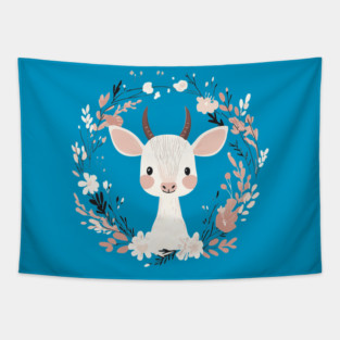 Boho Kawaii Baby Goat – Whimsical Farm Animal Art Tapestry