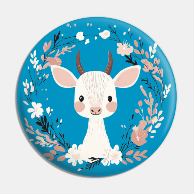 Boho Kawaii Baby Goat – Whimsical Farm Animal Art Pin by TuncGK