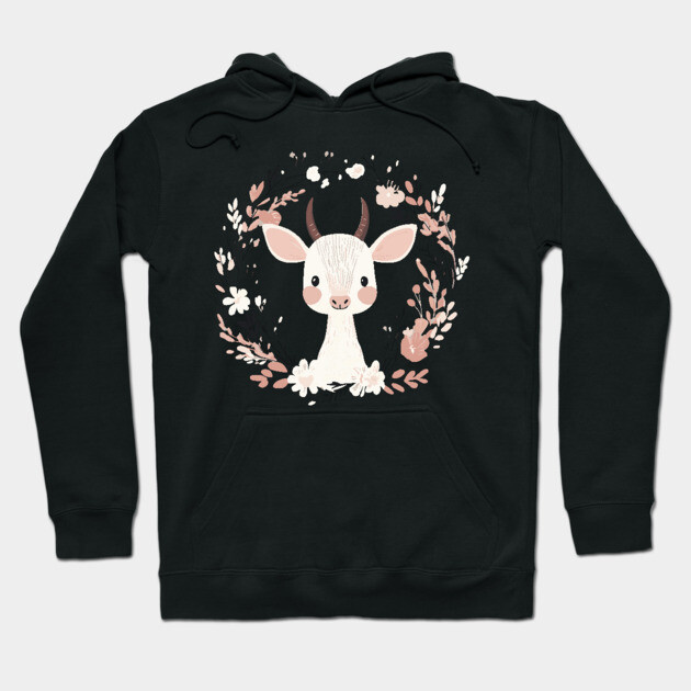 Boho Kawaii Baby Goat – Whimsical Farm Animal Art Hoodie by TuncGK