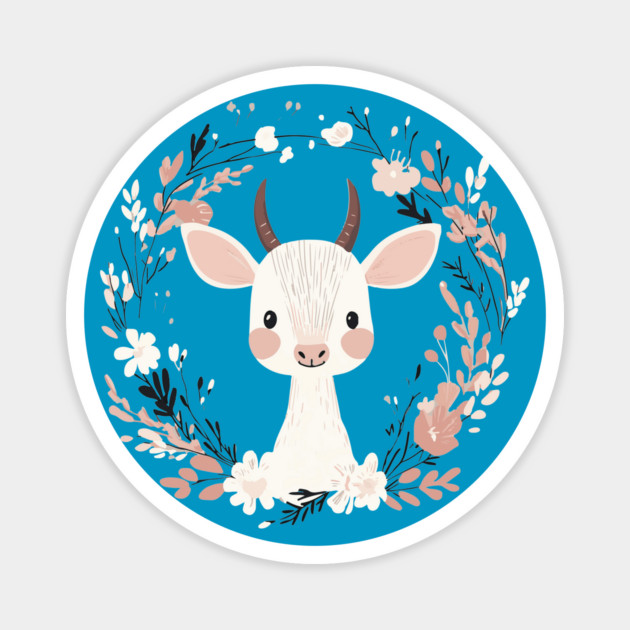 Boho Kawaii Baby Goat – Whimsical Farm Animal Art Magnet by TuncGK