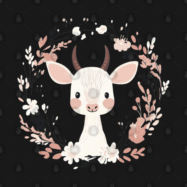 Boho Kawaii Baby Goat – Whimsical Farm Animal Art by TuncGK
