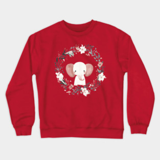 Boho Kawaii Elephant – Gentle Giant in a Floral Wreath Crewneck Sweatshirt