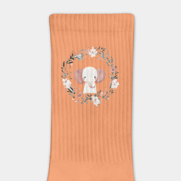 Boho Kawaii Elephant – Gentle Giant in a Floral Wreath by TuncGK