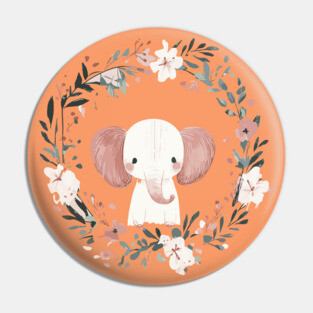 Boho Kawaii Elephant – Gentle Giant in a Floral Wreath Pin