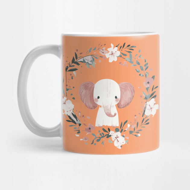 Boho Kawaii Elephant – Gentle Giant in a Floral Wreath by TuncGK