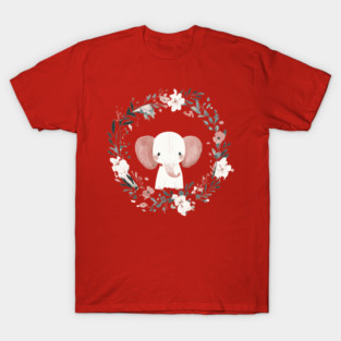 Boho Kawaii Elephant – Gentle Giant in a Floral Wreath T-Shirt