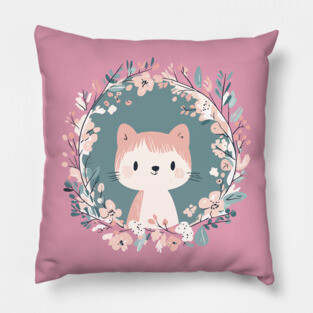Boho Kawaii Cat – Adorable Pastel Kitty Aesthetic Pillow
