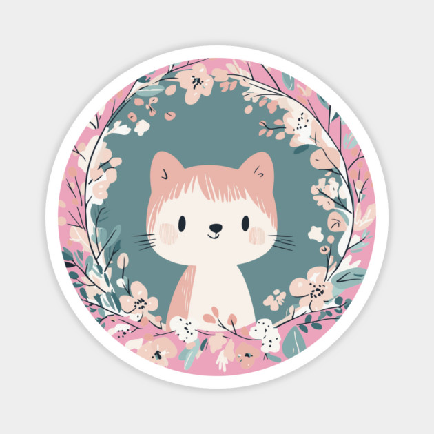 Boho Kawaii Cat – Adorable Pastel Kitty Aesthetic Magnet by TuncGK