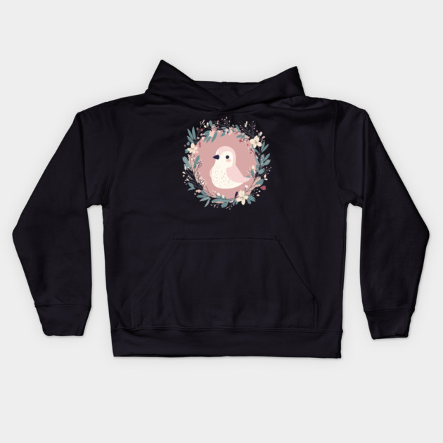 Boho Kawaii Sparrow – Whimsical Bird Illustration Kids Hoodie by TuncGK