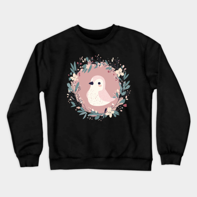 Boho Kawaii Sparrow – Whimsical Bird Illustration Crewneck Sweatshirt by TuncGK