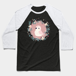 Boho Kawaii Sparrow – Whimsical Bird Illustration Baseball T-Shirt