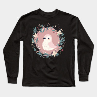 Boho Kawaii Sparrow – Whimsical Bird Illustration Long Sleeve T-Shirt