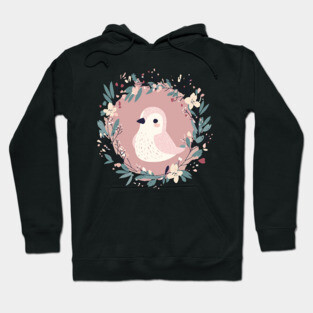 Boho Kawaii Sparrow – Whimsical Bird Illustration Hoodie
