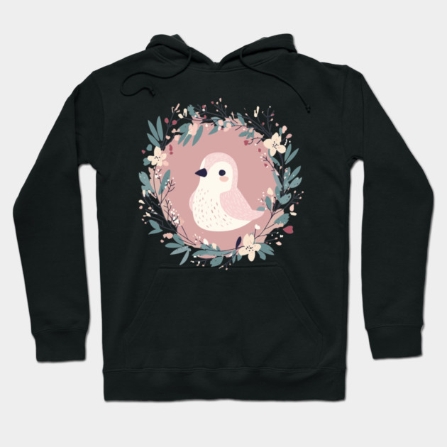Boho Kawaii Sparrow – Whimsical Bird Illustration Hoodie by TuncGK