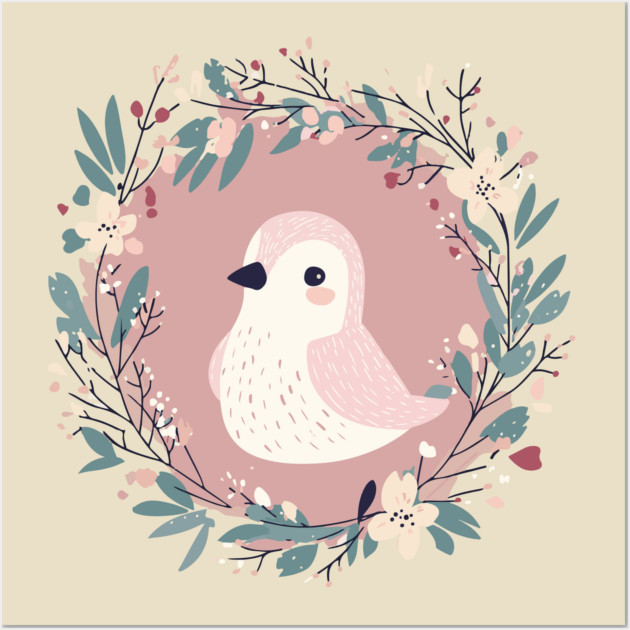 Boho Kawaii Sparrow – Whimsical Bird Illustration Wall Art by TuncGK
