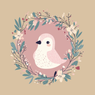 Boho Kawaii Sparrow – Whimsical Bird Illustration T-Shirt
