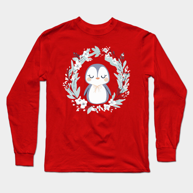 Boho Kawaii Penguin – Cozy Winter Animal Aesthetic Long Sleeve T-Shirt by TuncGK