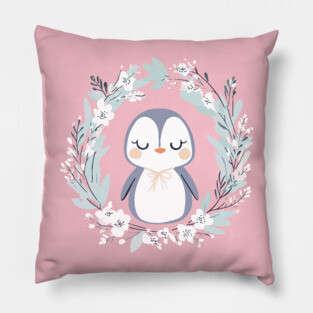 Boho Kawaii Penguin – Cozy Winter Animal Aesthetic Pillow