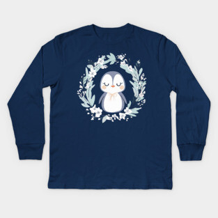 Boho Kawaii Penguin – Cozy Winter Animal Aesthetic Kids Long Sleeve T-Shirt