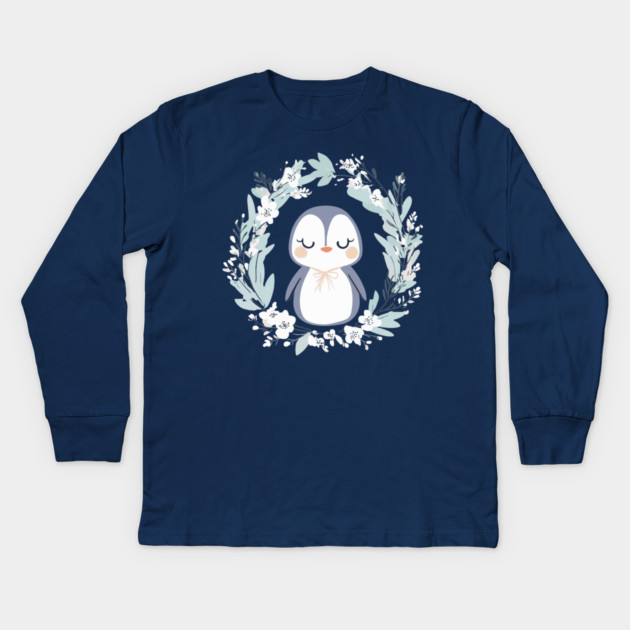 Boho Kawaii Penguin – Cozy Winter Animal Aesthetic Kids Long Sleeve T-Shirt by TuncGK
