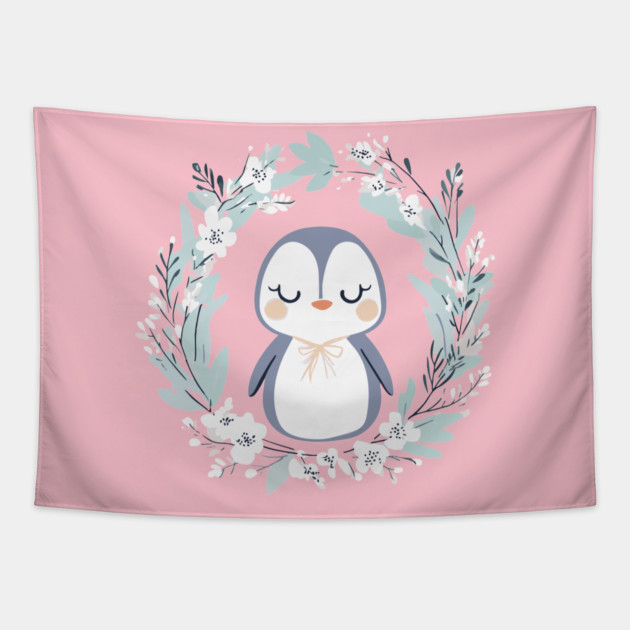 Boho Kawaii Penguin – Cozy Winter Animal Aesthetic Tapestry by TuncGK