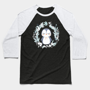 Boho Kawaii Penguin – Cozy Winter Animal Aesthetic Baseball T-Shirt