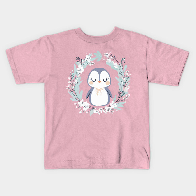 Boho Kawaii Penguin – Cozy Winter Animal Aesthetic Kids T-Shirt by TuncGK