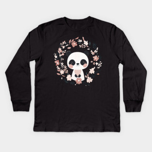 Boho Kawaii Panda – Adorable Pastel Wildlife Illustration Kids Long Sleeve T-Shirt