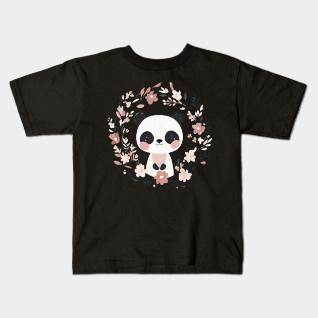 Boho Kawaii Panda – Adorable Pastel Wildlife Illustration Kids T-Shirt by TuncGK