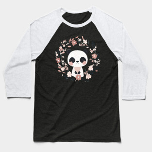 Boho Kawaii Panda – Adorable Pastel Wildlife Illustration Baseball T-Shirt