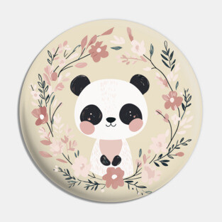 Boho Kawaii Panda – Adorable Pastel Wildlife Illustration Pin