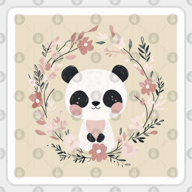 Boho Kawaii Panda – Adorable Pastel Wildlife Illustration Sticker by TuncGK