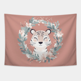 Boho Kawaii Tiger – Fierce & Cute Jungle Animal Art Tapestry