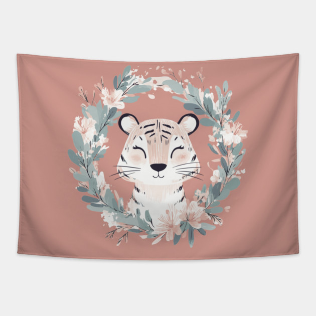 Boho Kawaii Tiger – Fierce & Cute Jungle Animal Art Tapestry by TuncGK