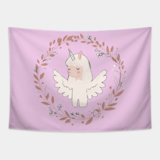 Boho Kawaii Unicorn – Dreamy Pastel Fantasy Art Tapestry