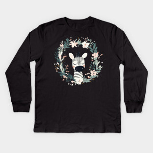 Boho Kawaii Zebra – Whimsical Safari Animal Illustration Kids Long Sleeve T-Shirt