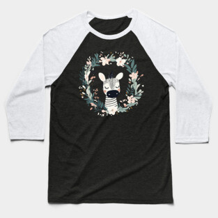 Boho Kawaii Zebra – Whimsical Safari Animal Illustration Baseball T-Shirt
