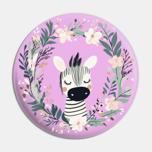 Boho Kawaii Zebra – Whimsical Safari Animal Illustration Pin