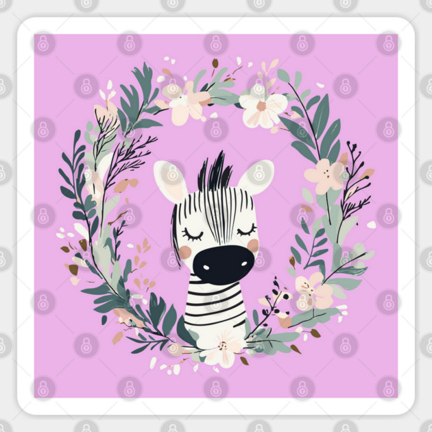Boho Kawaii Zebra – Whimsical Safari Animal Illustration Sticker by TuncGK