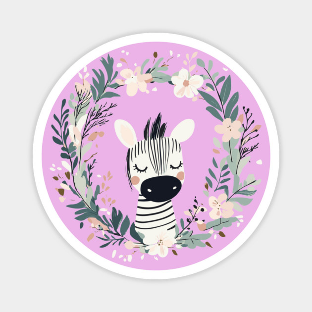 Boho Kawaii Zebra – Whimsical Safari Animal Illustration Magnet by TuncGK
