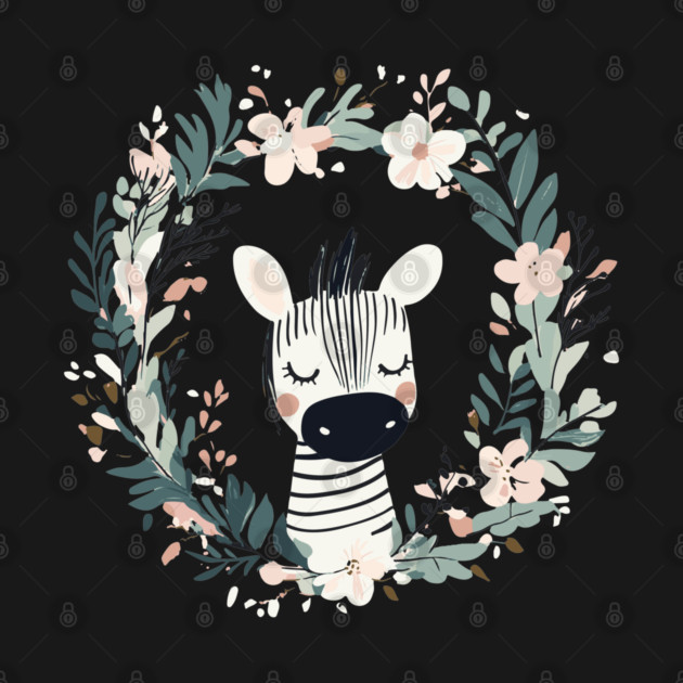 Boho Kawaii Zebra – Whimsical Safari Animal Illustration by TuncGK
