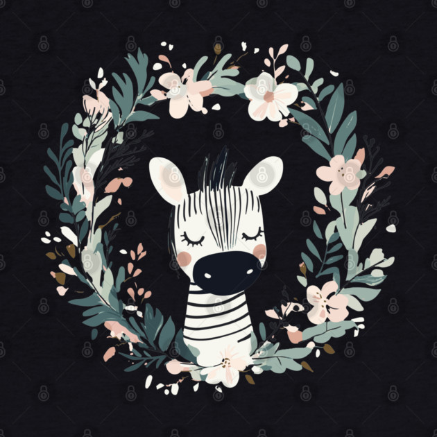 Boho Kawaii Zebra – Whimsical Safari Animal Illustration by TuncGK