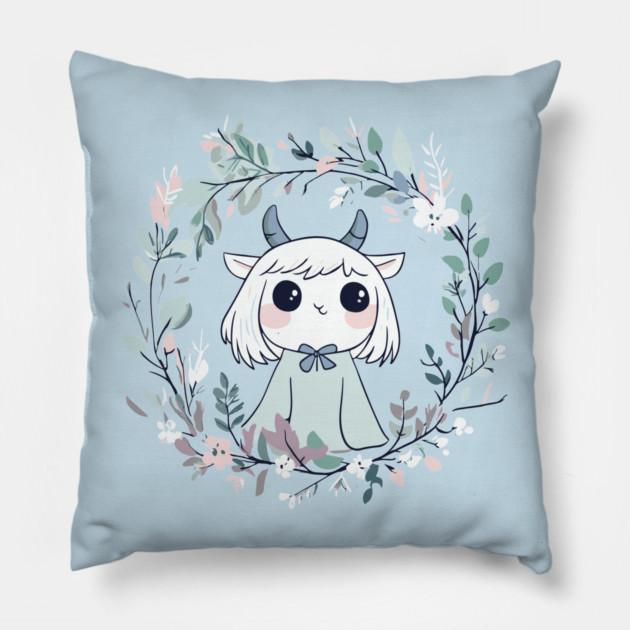 Boho Kawaii Demon – Cute & Spooky Aesthetic Pillow by TuncGK