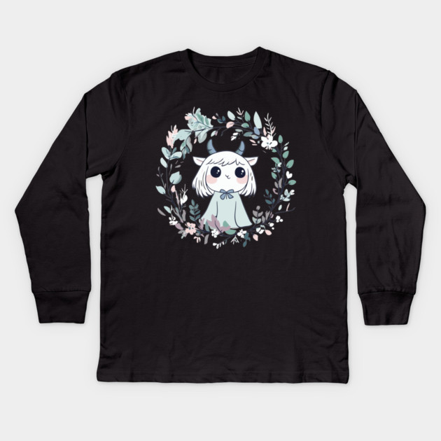 Boho Kawaii Demon – Cute & Spooky Aesthetic Kids Long Sleeve T-Shirt by TuncGK